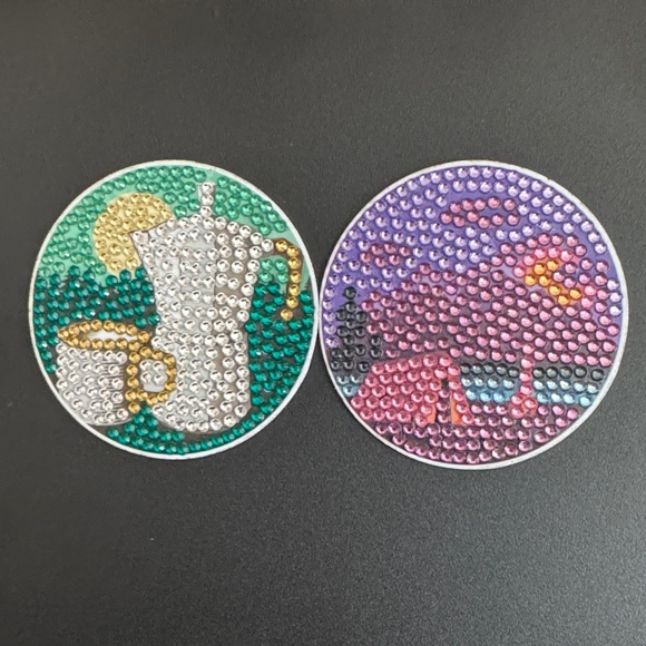 Handmade Other - ✨ Handcrafted Diamond Art Magnet Set – Cozy Coffee & Camping Night - Set of 2